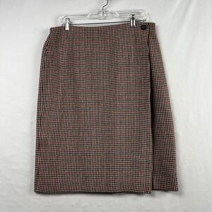 Leslie Fay Vintage Skirt Womens 18 Midi Houndstooth Faux Wrap Tweed Wool Blend